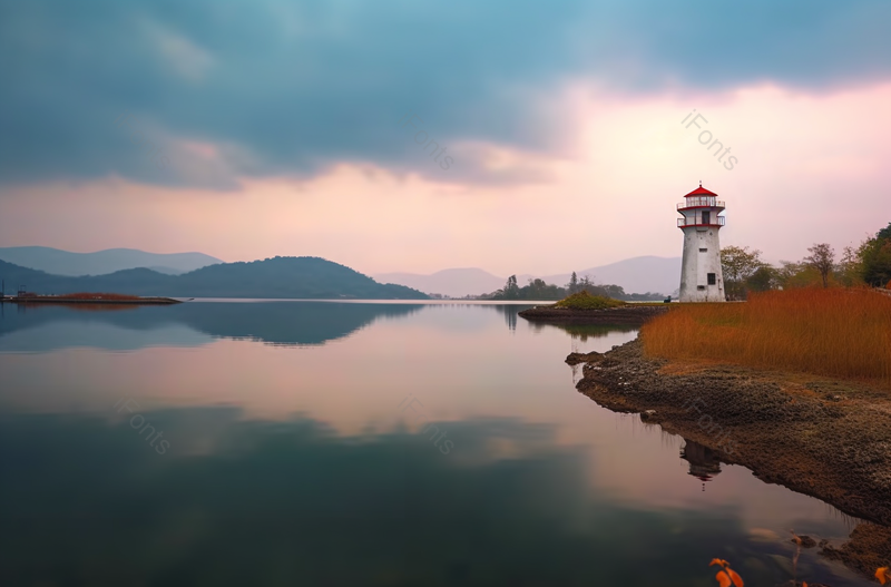 夕阳海边灯塔摄影图,高清,摄影图,摄影图片,图片大全,摄影图免费下载